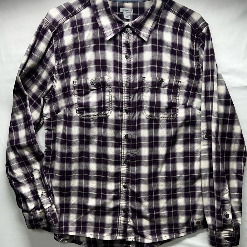 CARHARTT Womens L 14/16 Dodson Long Sleeve Button Up Plaid Shirt Roll Tab 101434